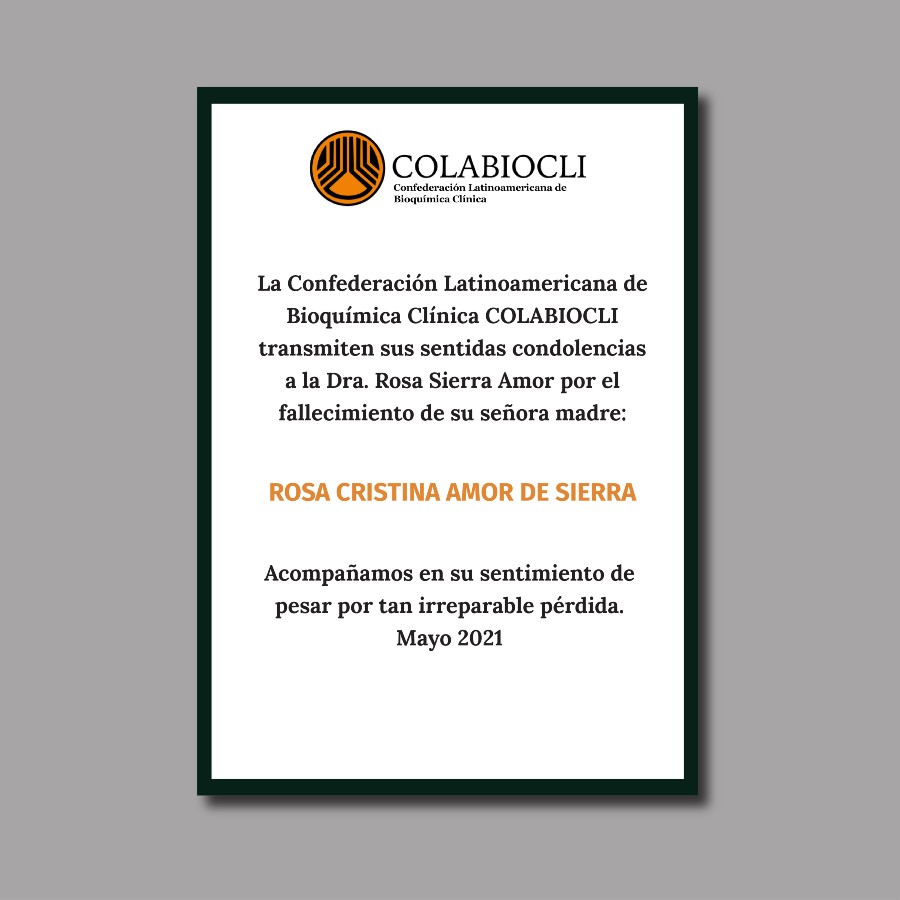 CONDOLENCIAS A DRA. ROSA AMOR SIERRA POR FALLECIMIENTO DE SU SEÑORA MADRE