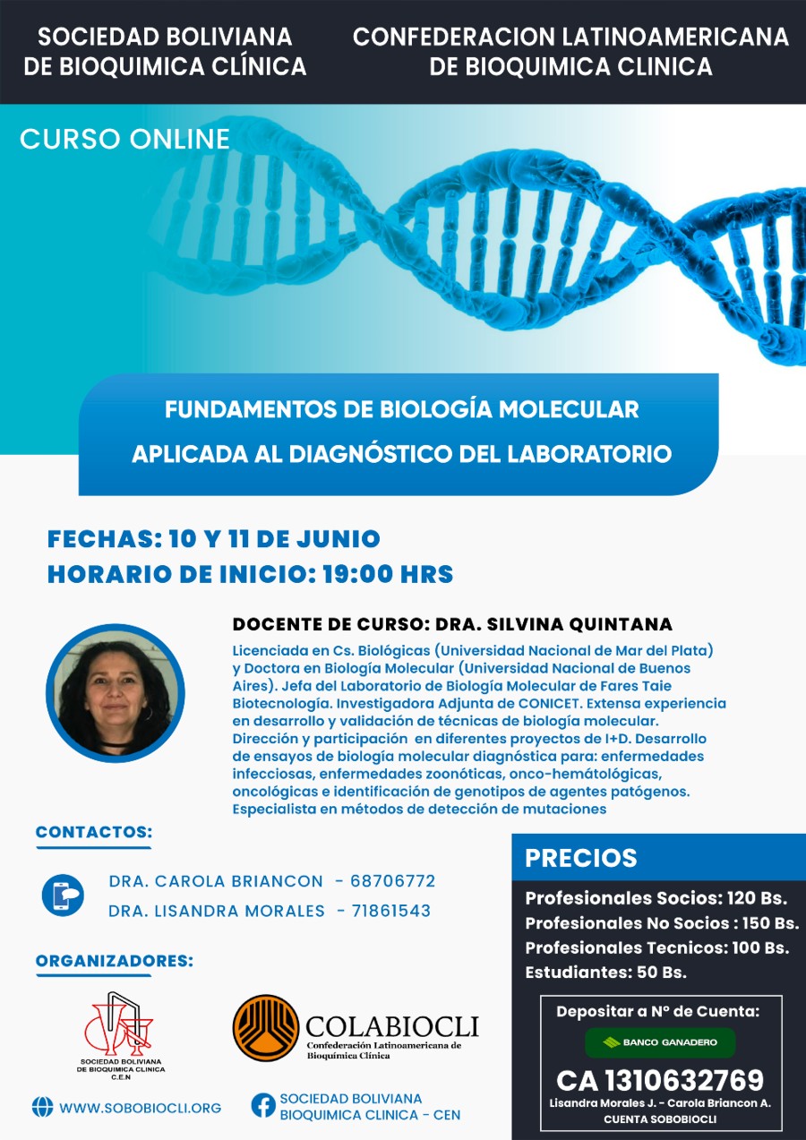 Becas para el Curso Virtual Fundamentos de Biología Molecular Aplicada al Diagnóstico del Laboratorio.