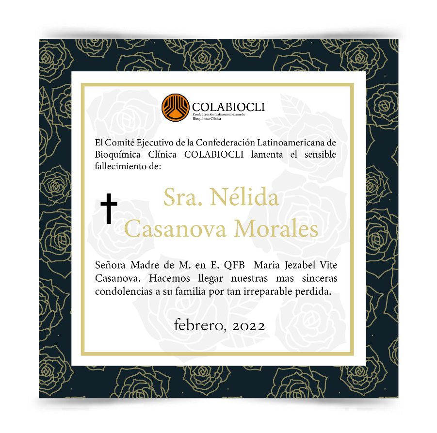 Condolencias por Fallecimiento de madre M. en E. QFB  Maria Jezabel Vite Casanova