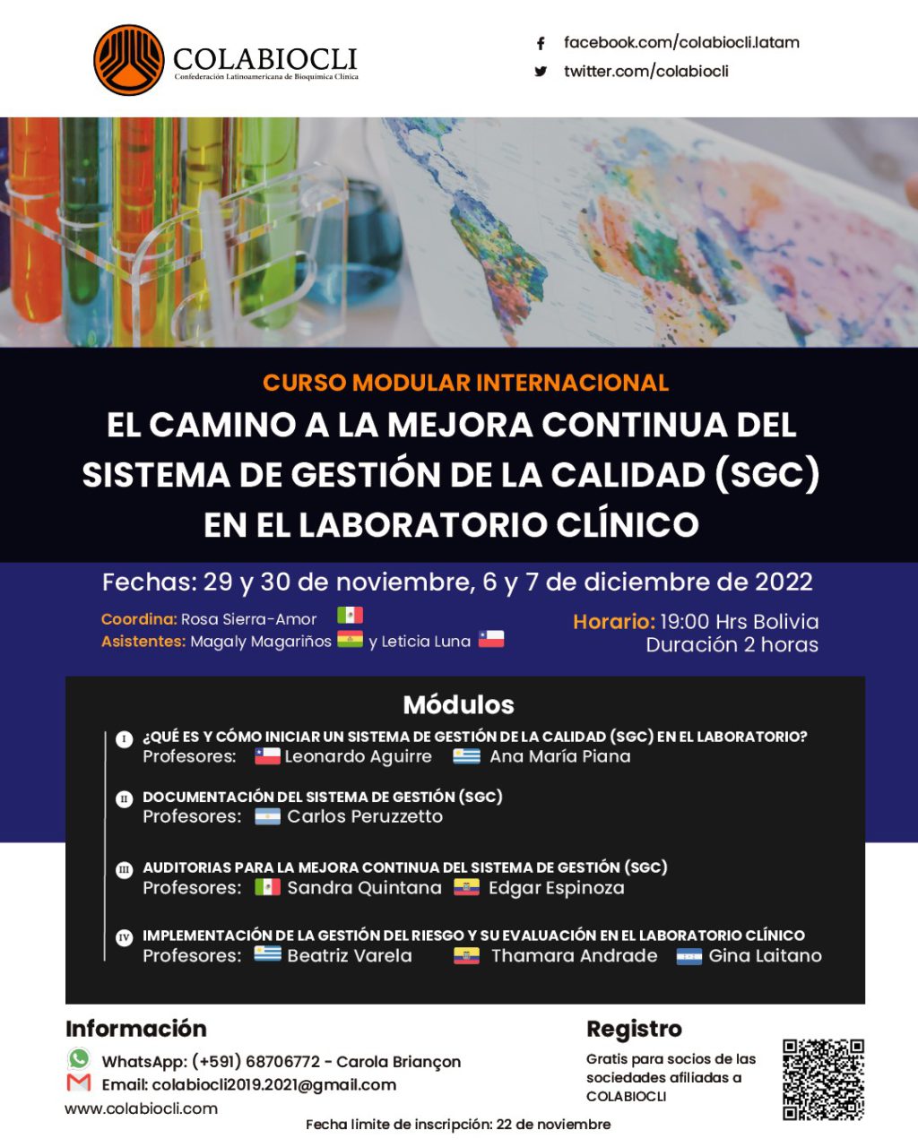 Curso Modular Internacional: El camino a la Mejora Continua del Sistema de Gestión de la Calidad (SGC) en el Laboratorio Clínico