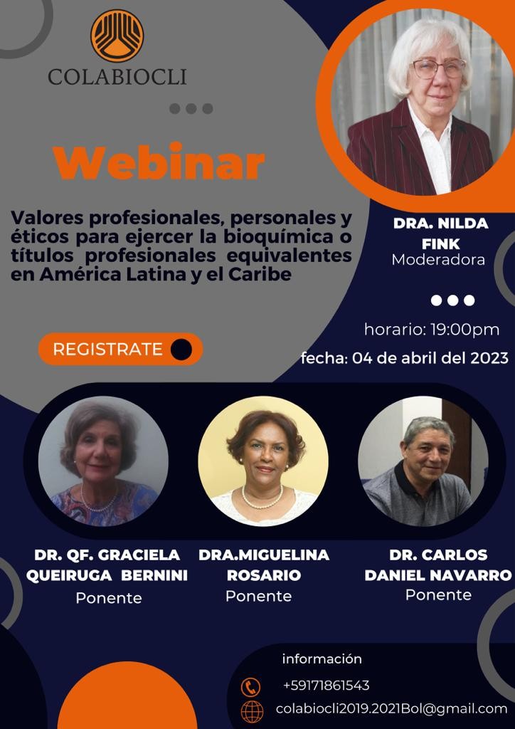 Webinar Valores profesionales, personales y éticos para ejercer la bioquímica o títulos profesionales equivalentes en América Latina y el Caribe
