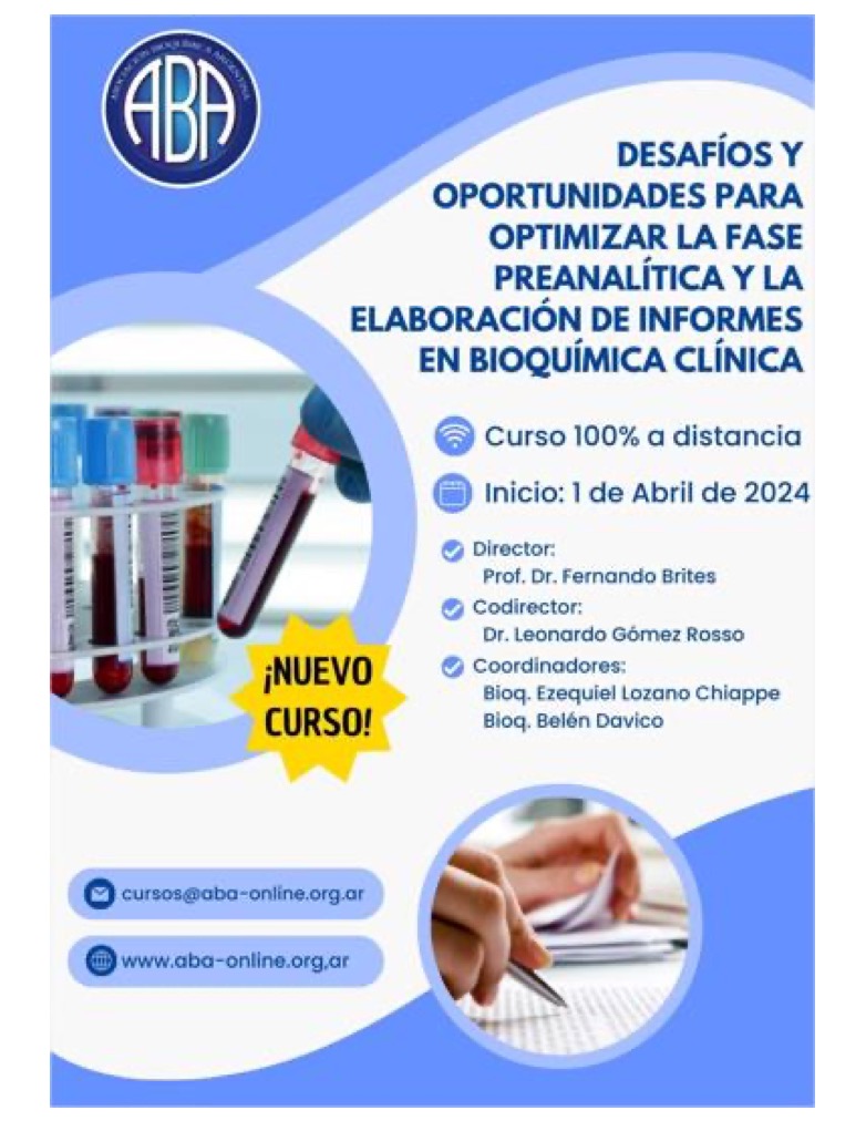Convocatoria de Becas Curso Virtual de Optimización Preanalítica y Elaboración de Informes en Bioquímica Clínica